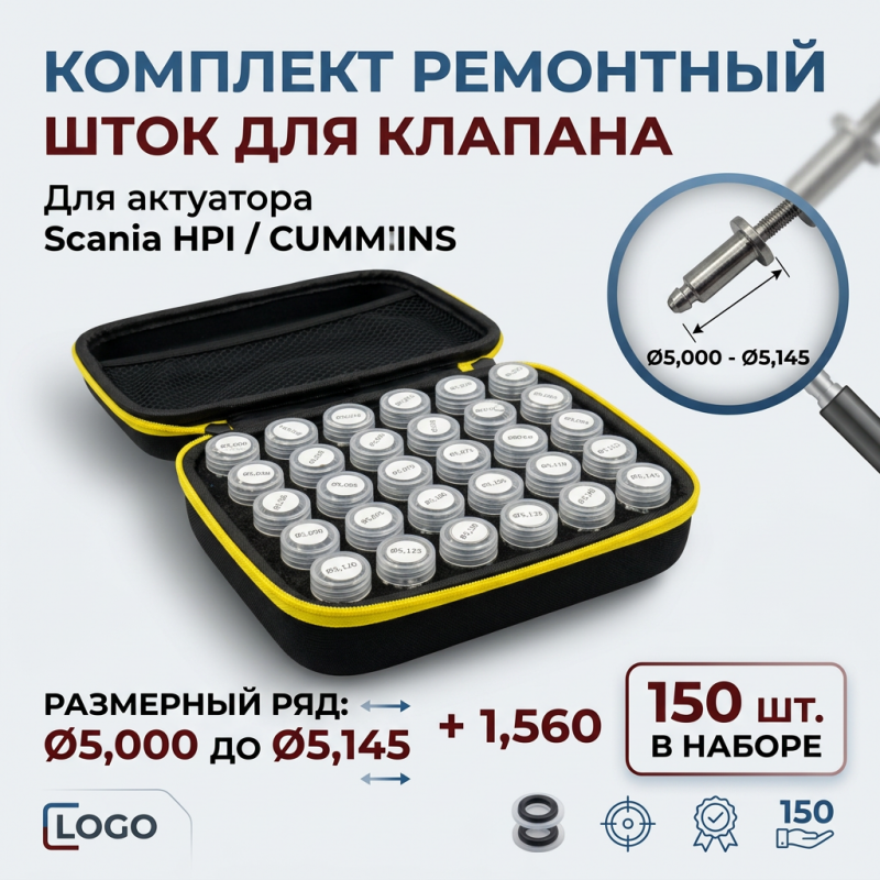 Набор шток актуаторов Scania HPI / Cummins 5,000 до 5,145 + 1,560 150 шт. 